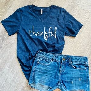 New “Thankful” tee (Heather Blue)